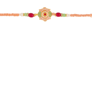 Kundan Floral Rakhi with Peach Thread and Elegant Stonework – Kala Rakhi