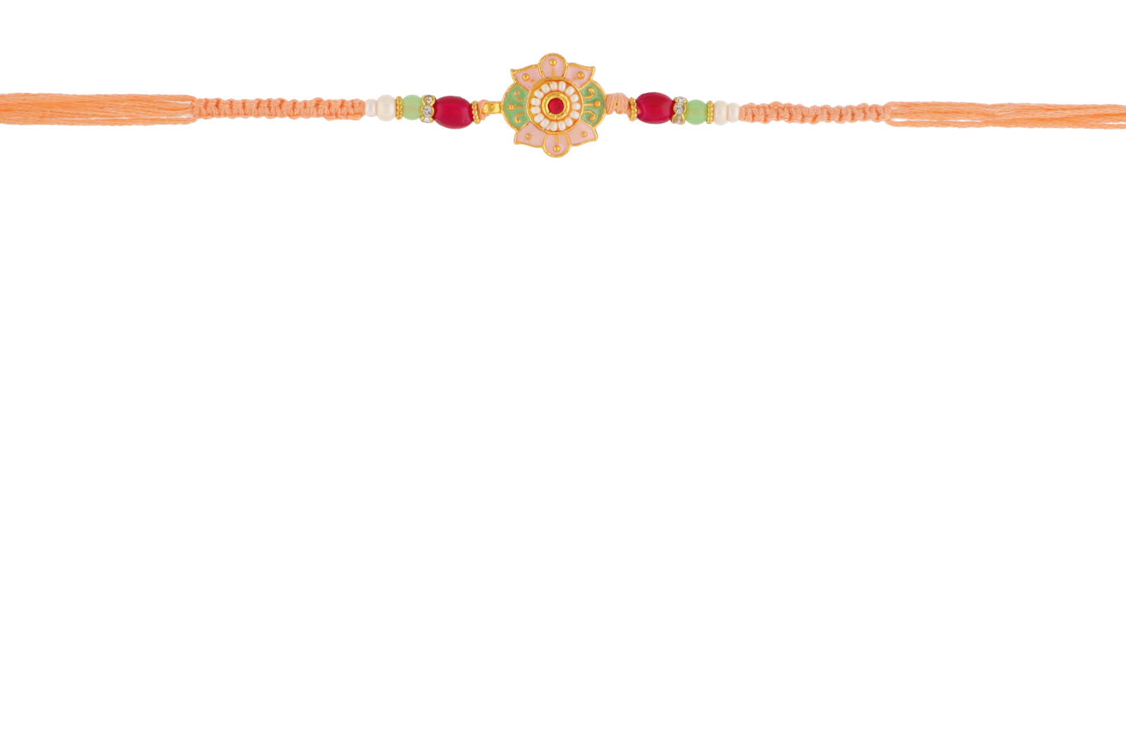 Kundan Floral Rakhi with Peach Thread and Elegant Stonework – Kala Rakhi