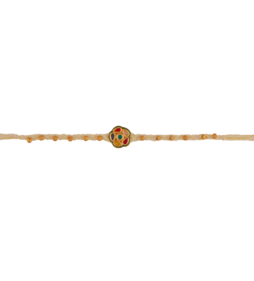 Traditional Kundan Rakhi with Beige Thread and Red-Gold Stonework – Kala Rakhi