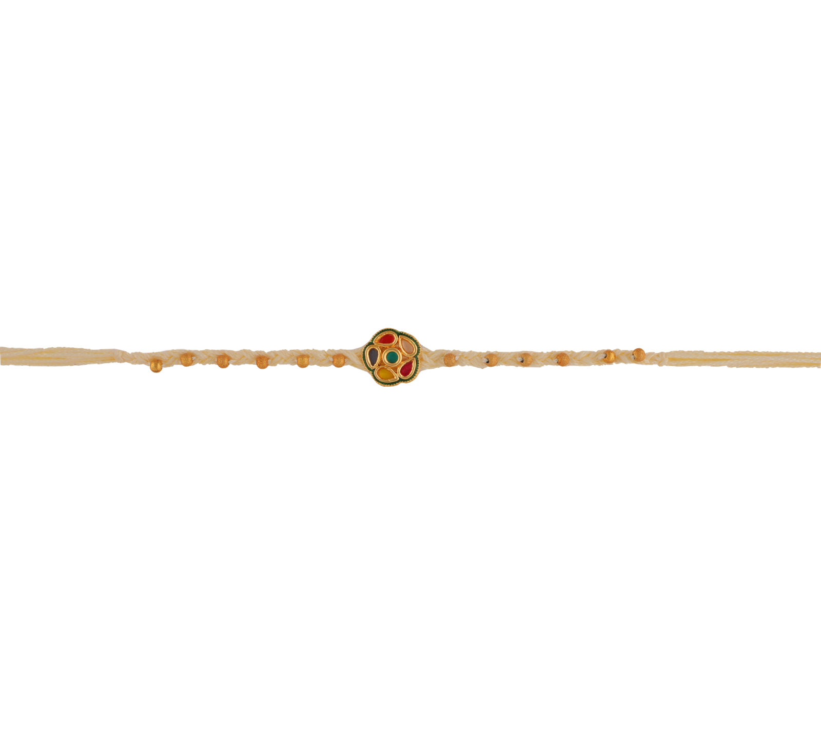 Traditional Kundan Rakhi with Beige Thread and Red-Gold Stonework – Kala Rakhi