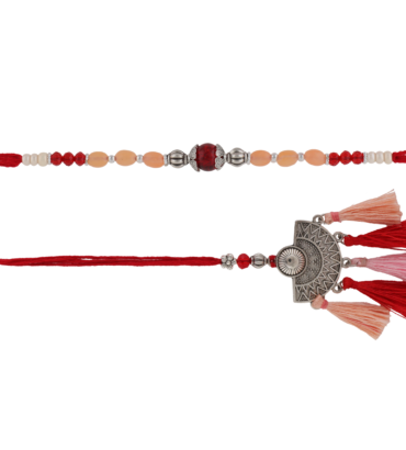 Traditional Lumba Bhaiya Bhabhi Rakhi with Antique Silver Charm and Tassels – Kala Rakhi