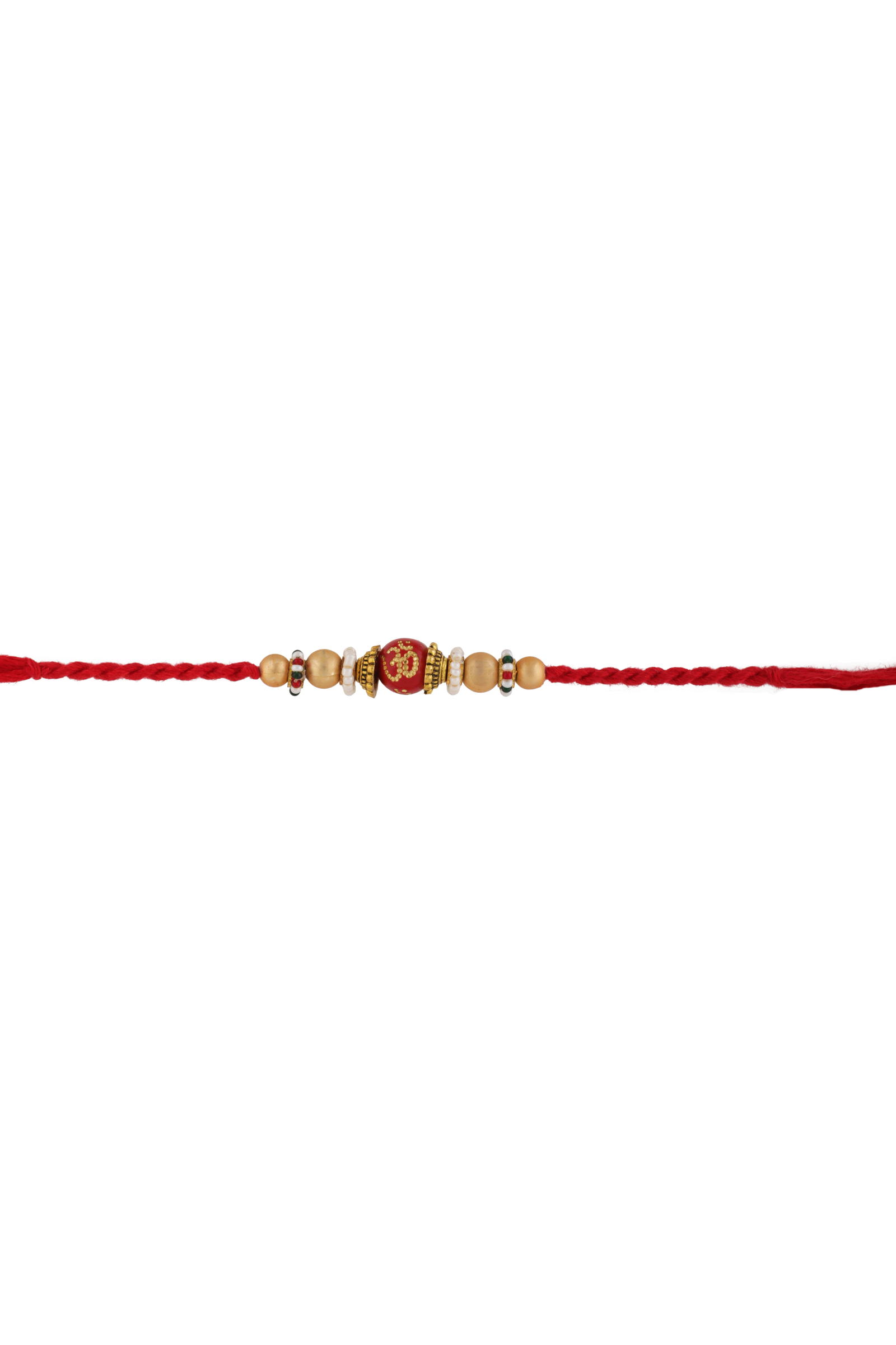 Om Beaded Rakhi with Red and Gold Loose Dori – Kala Rakhi