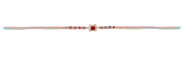 Multicolor thread AD stone rakhi with a red gemstone centerpiece handcrafted by leading rakhi manufacturer Kala Rakhi