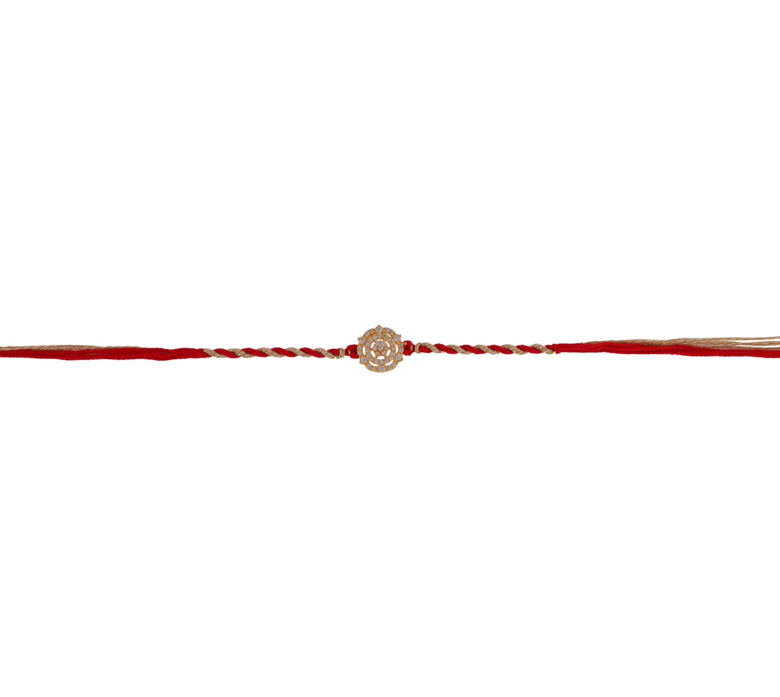 Designer Rakhi with gold floral centerpiece and red-golden thread
