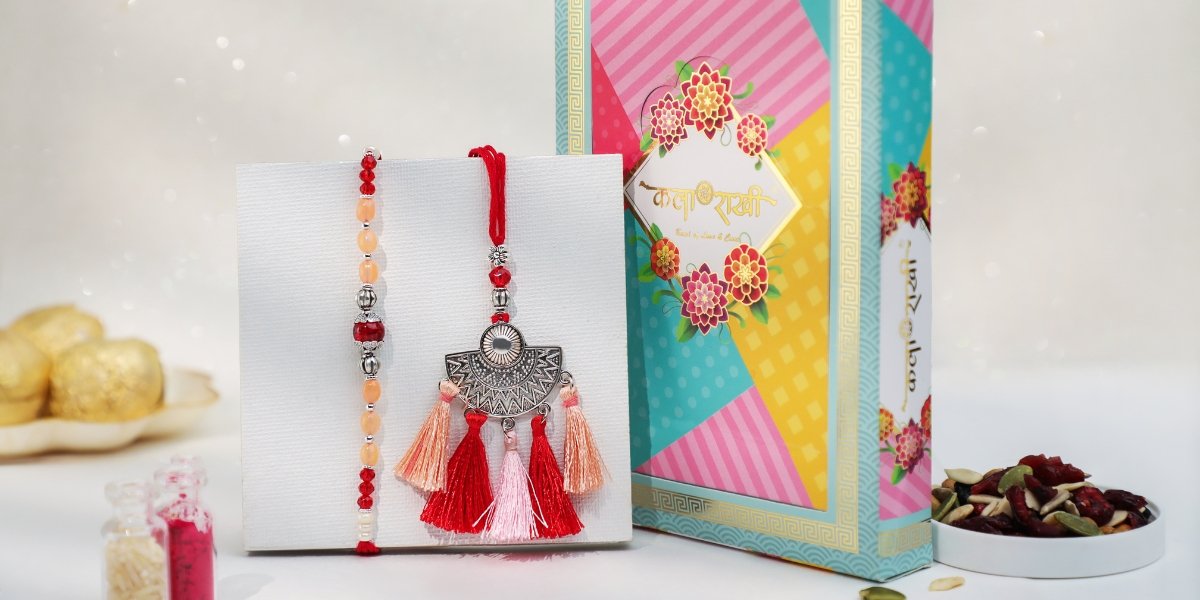 Lumba Rakhi with Tassels and Beads for Bhabhi by Kala Rakhi – Traditional Design