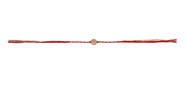 Traditional handcrafted Rakhi for brother with twisted red and gold thread